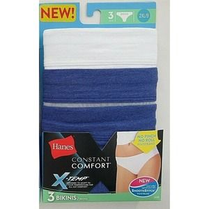 HANES Womens Bikinis 3-Pack Blue White Gray CC42AS